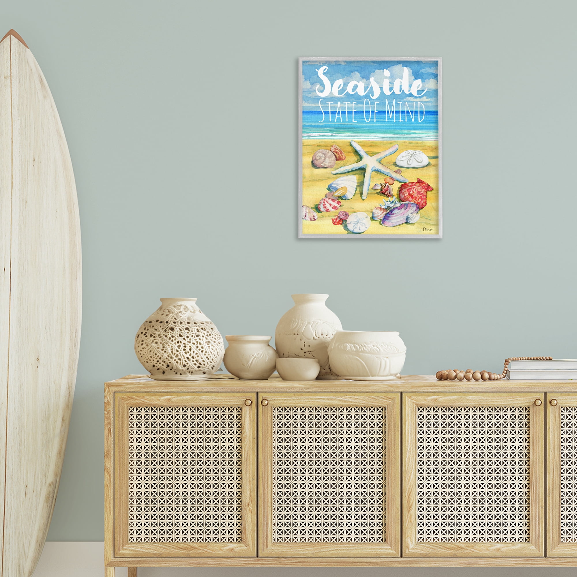 Stupell Industries Seaside Sandy Shells Coastal Painting Gray Framed Art Print Wall Art, 24 x 30