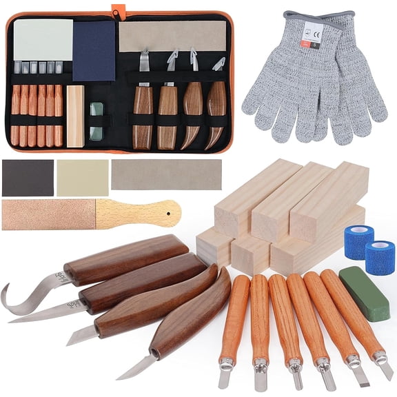 Fohil 33-in-1 Wood Carving Kits with Detail Carving Knife,Carving Tools for Adults Beginners,Whittling Kit with 6pcs Woods Block,Gift for Adults(24Pc)
