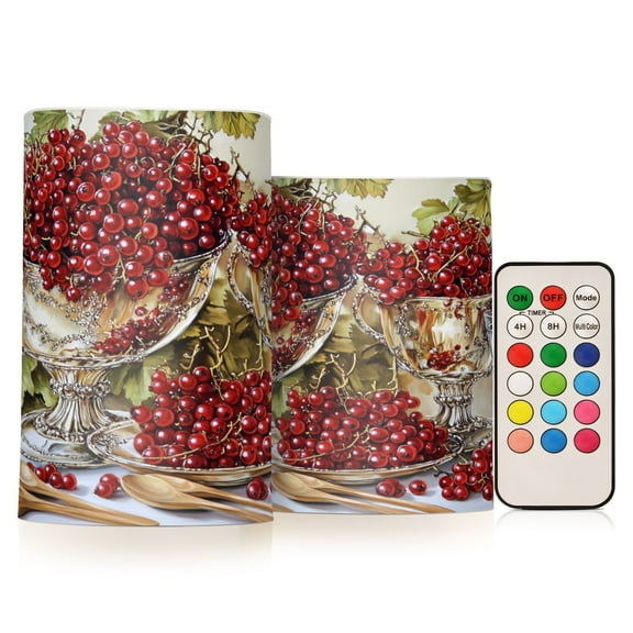 BZSMCE Flameless Candles LED Lights Red Cherry Printing Creativity Battery Candles