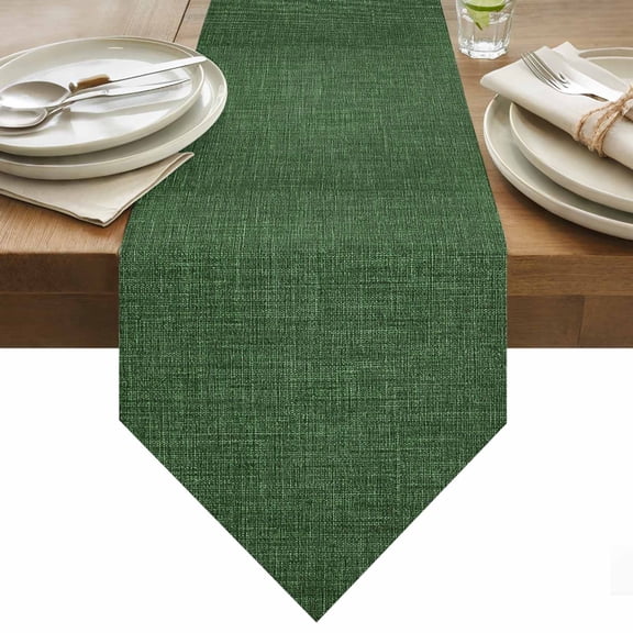 Table Runner 13x72 Inches Long Green Linen Texture Runner for Table Vintage Solid Color Table Runners Cotton Linen Dresser Scarf for Kitchen Holiday Party Home Decor Inndoor Outdoor