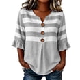 thumbnail image 2 of Sentmoon Womens Fall Top 3/4 Sleeve V Neck Women's Sweatshirts Solid Color Button Down Regular Fit Casual Blouses for Women Casual for Travel S-2XL, 2 of 6