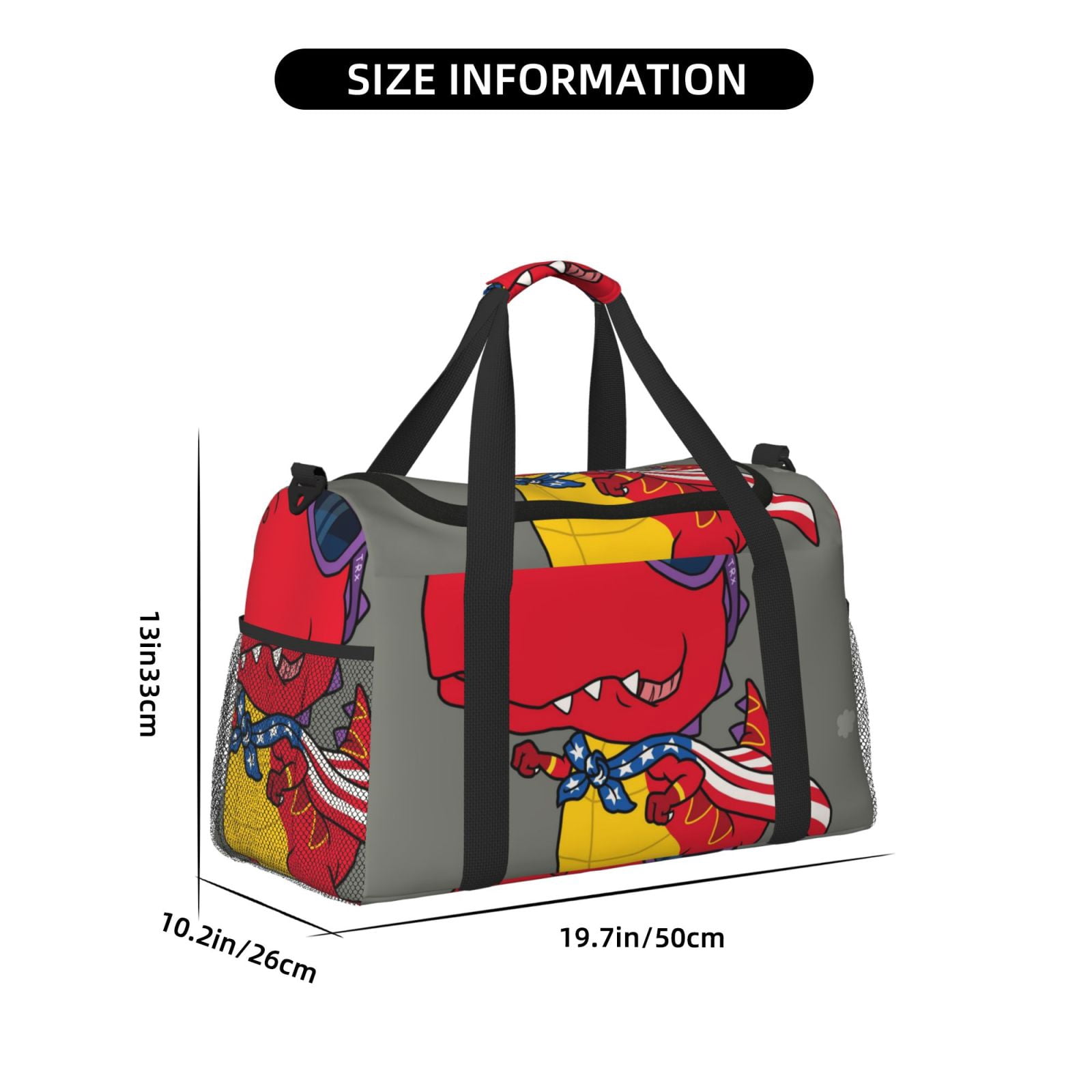 Fuzoiu Dinosaur Super Hero Cartoon Print Travel Duffle Bag,Carry On Tote Bags,Duffel Bag,Sport Gym Bag, Hospital Bag for Labor and Delivery, Overnight Bag,Luggage Bag
