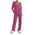 thumbnail image 1 of Conjunto de dos piezas de otoño-invierno para mujer: jersey de punto y pantalones anchos, traje informal holgado de color liso para el día a día o para fiestas, 1 of 6