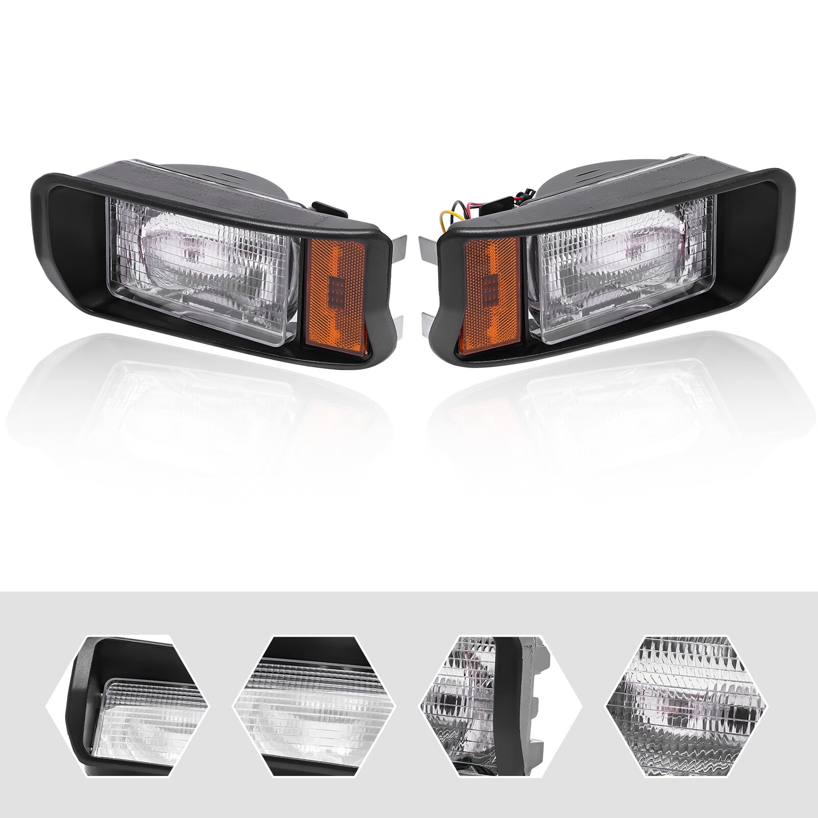 Headlights For Club Car DS Factory Size Halogen Headlamp Driver & Passenger Side Black 10.23*4.94