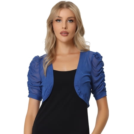 DARING DIVA Women's Mesh Sheer Shrug Cropped Cardigan Bolero XL Blue