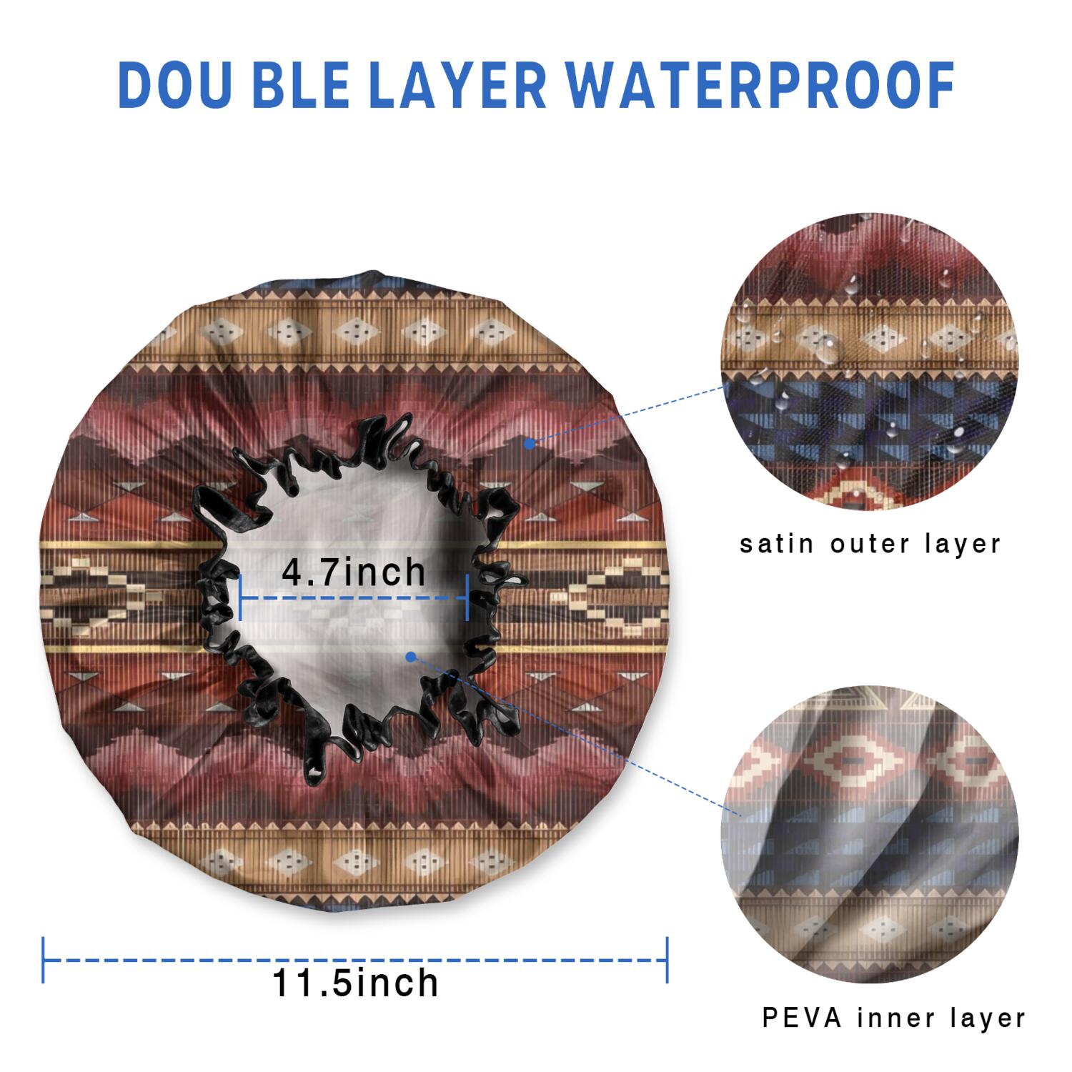 Shower Caps,Boho Multicolor Geometric Ethnic Pattern Waterproof Shower Cap for Women 4 Pieces,Double Reusable Hair Cover for Shower PEVA Elastic Stretch Hem