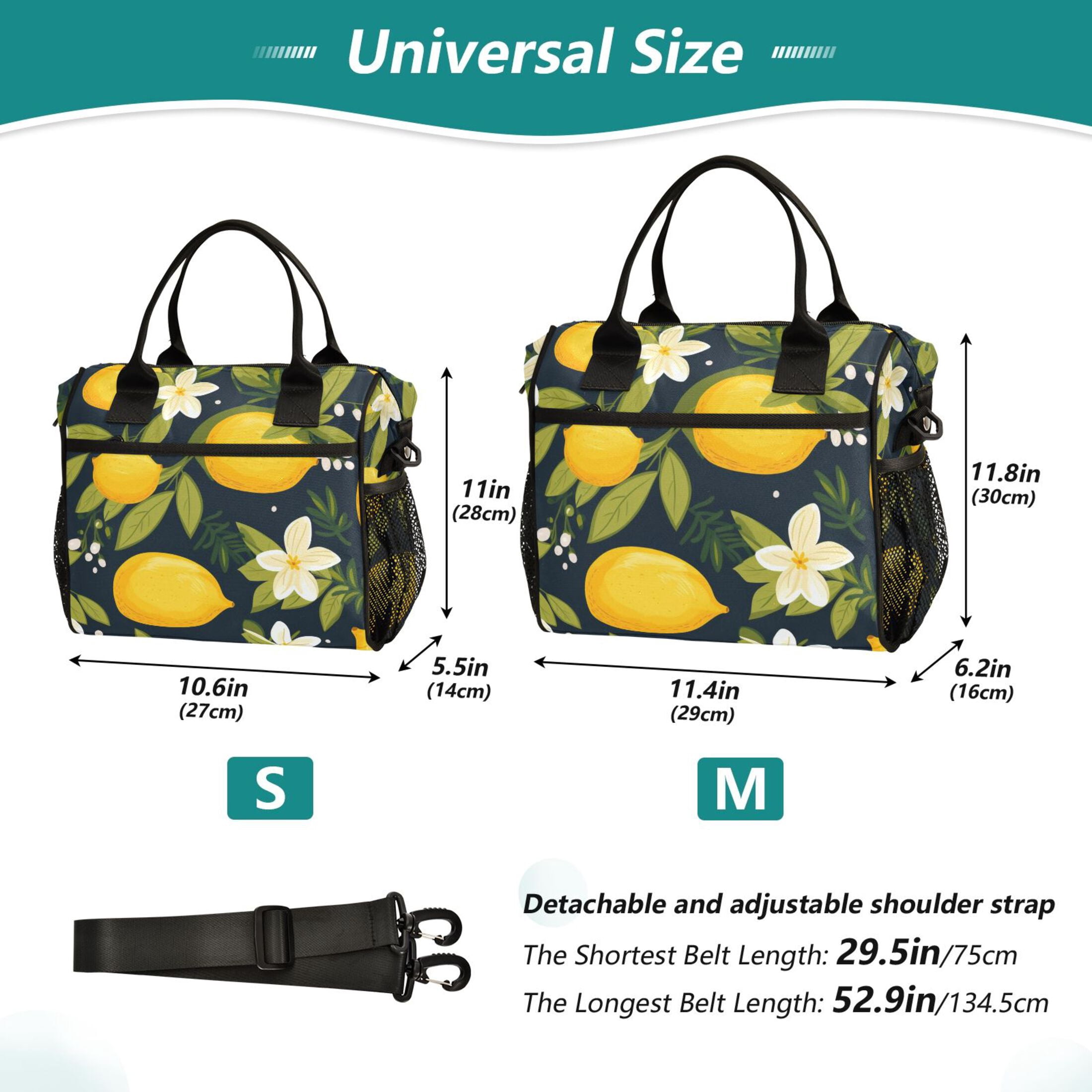 Lemon and Plumeria Flower Lunch Bag Insulated Lunch Box Leakproof Reusable Cooler Tote Adjustable Shoulder Strap for Men Women 12L