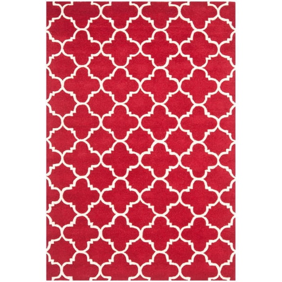 SAFAVIEH Chatham Jacob Geometric Quatrefoil Wool Area Rug, Red/Ivory, 3' x 5'