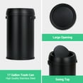 thumbnail image 2 of JoanKaren 17.19 Gallon Round Swing Top Trash Can,Stainless Steel Commercial Grade Garbage Bin,Domed Push To Open Lid Wastebasket,65L,Black, 2 of 9