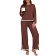 thumbnail image 4 of UVN Outfits Sets for Women Casual 2 Piece Lounge Sets Fall Long Sleeve Tops and Wide Leg Pants Tracksuits Pajamas Sets with Pockets, 4 of 12