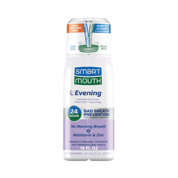 SmartMouth Advanced Liposomal Evening Mouthwash, Zinc Activated Dual-Solution, No Morning Breath, Lavender & Chamomile Flavor, Adult, 16 fl oz