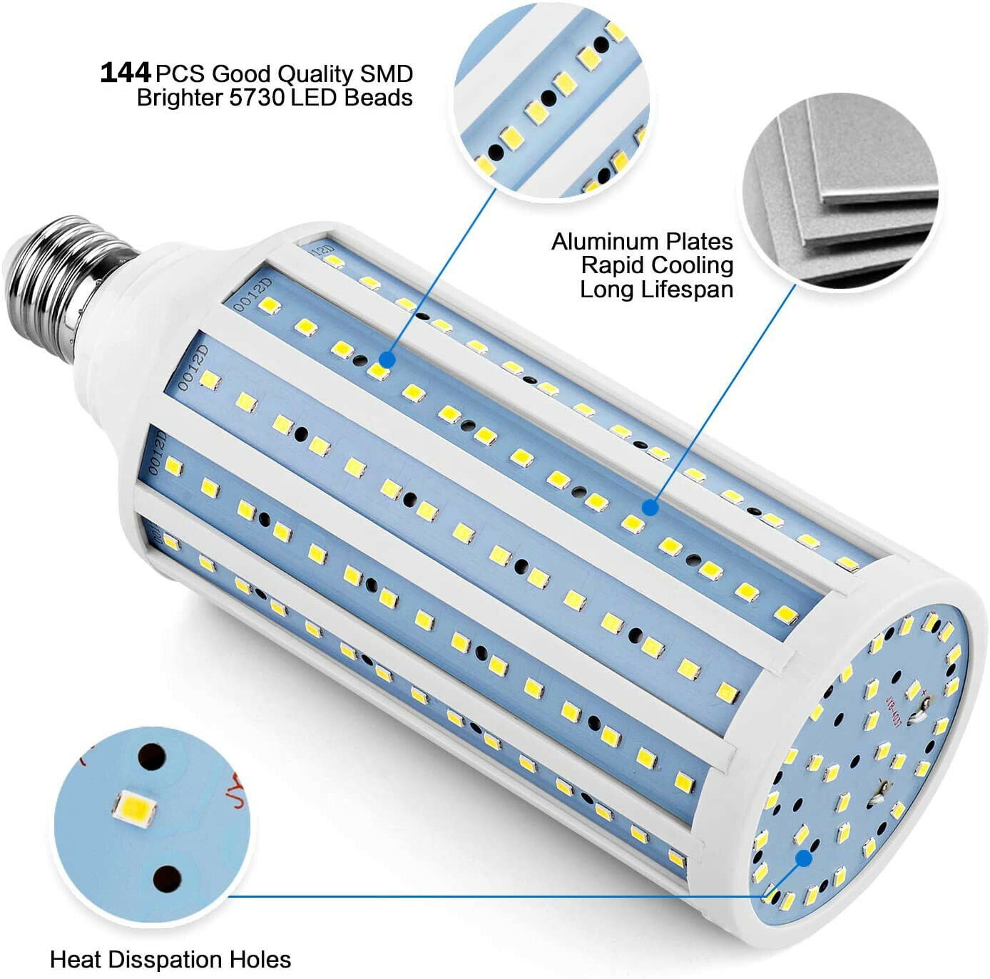 Huge Super Bright 30W LED Light Bulb, 200W Equivalent 144-Chip Corn Light E26 COB Bulb 3000lm 6000K White, 2-Pack