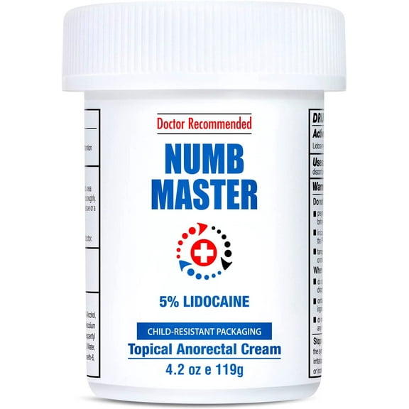 Numb Master 5% Lidocaine Numbing Cream, Maximum Strength Fast Acting Pain Relief Cream 4.2 Oz, Long Lasting Topical Anesthetic Cream with Aloe Vera, Vitamin E for Relief of Pain, Burning and Soreness