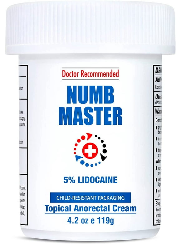 Numb Master 5% Lidocaine Numbing Cream, Maximum Strength Fast Acting Pain Relief Cream 4.2 Oz, Long Lasting Topical Anesthetic Cream with Aloe Vera, Vitamin E for Relief of Pain, Burning and Soreness