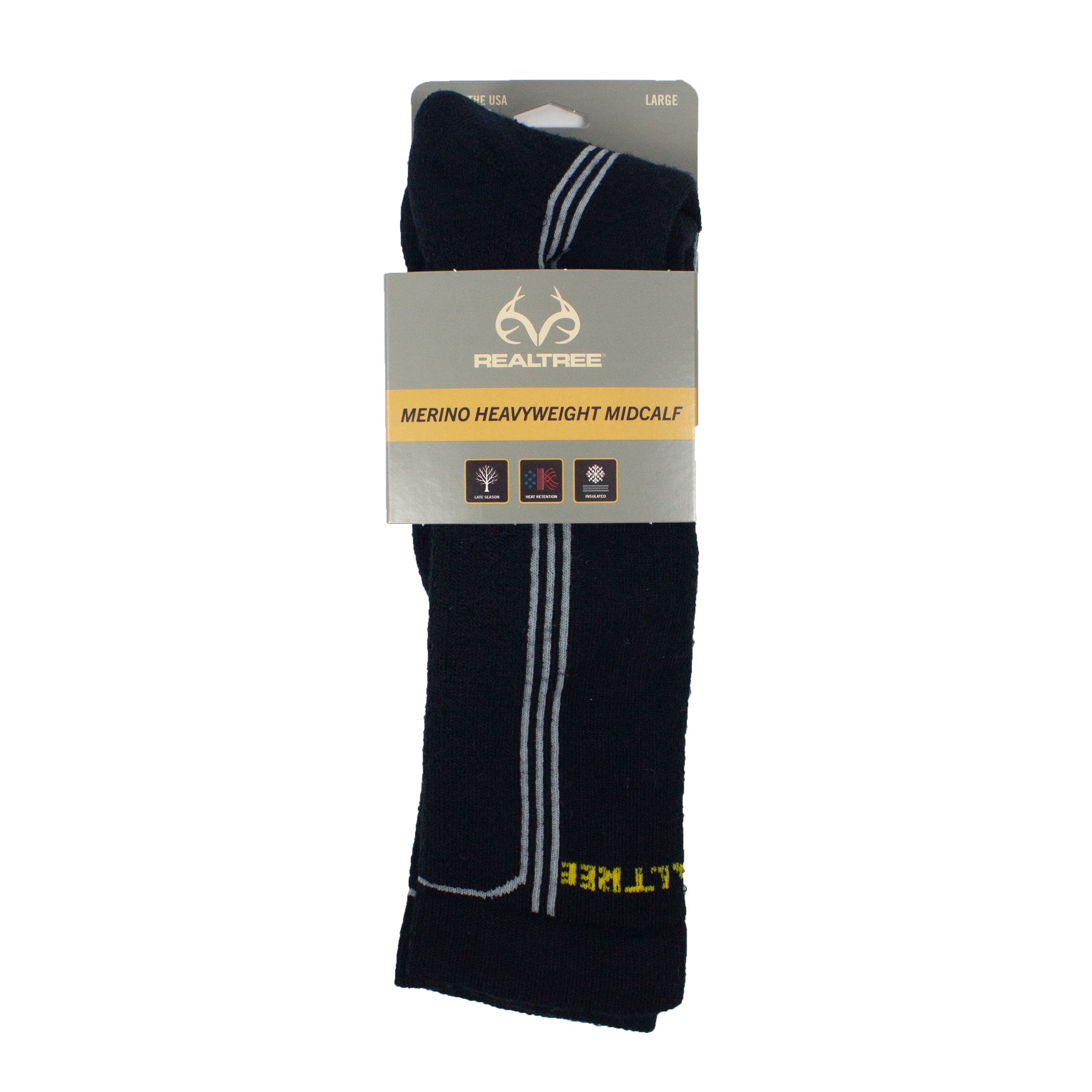 Realtree® Men's Merino Wool Heavyweight Crew Sock (Black, Large)
