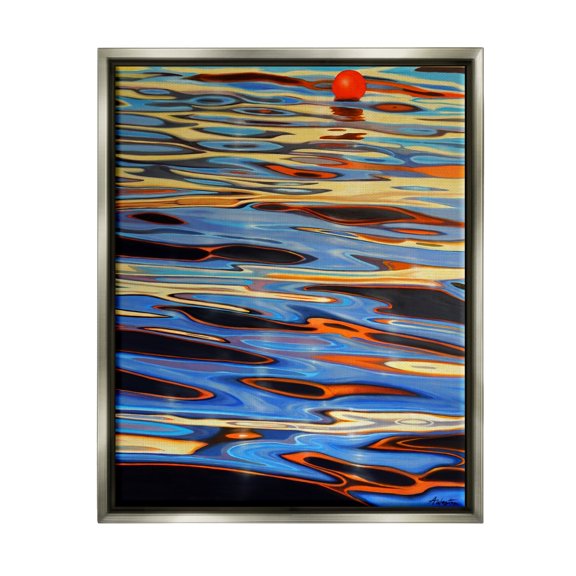 Stupell Industries Ball Floating Reflective Water Ripples Vivid Light Graphic Art Luster Gray Floating Framed Canvas Print Wall Art, Design by Alan Weston