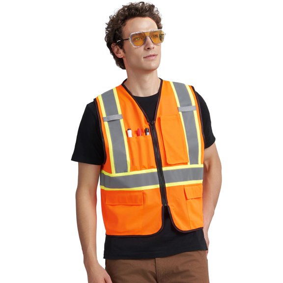 Chaleco de seguridad AK A-KSAFETY naranja reflectante con bolsillos y cierre
