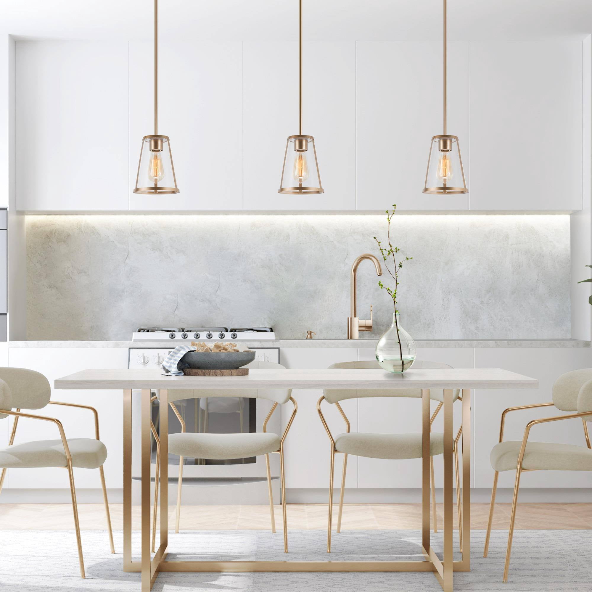 LNC 7" Modern Gold Pendant Light with Clear Glass Shade and E26 Base for Kitchen Island