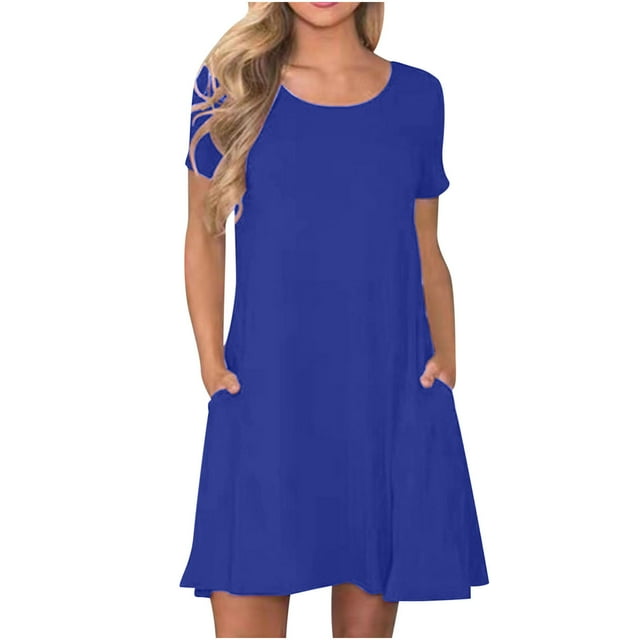 fatyb Robes d'Été pour Femmes 2025 Robes T-Shirt Décontractées avec Poches Manches Courtes Tuniques Amples