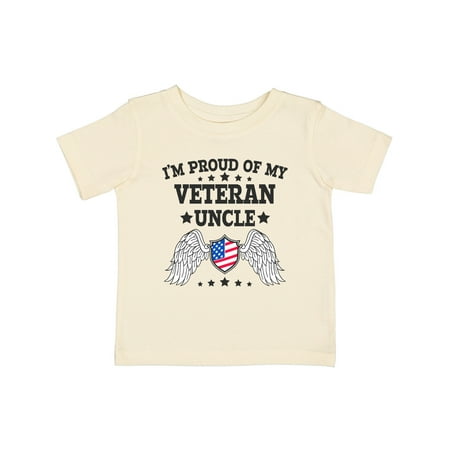 

Inktastic I m Proud of My Veteran Uncle with Shield American Flag and Angel Wings Gift Baby Boy or Baby Girl T-Shirt