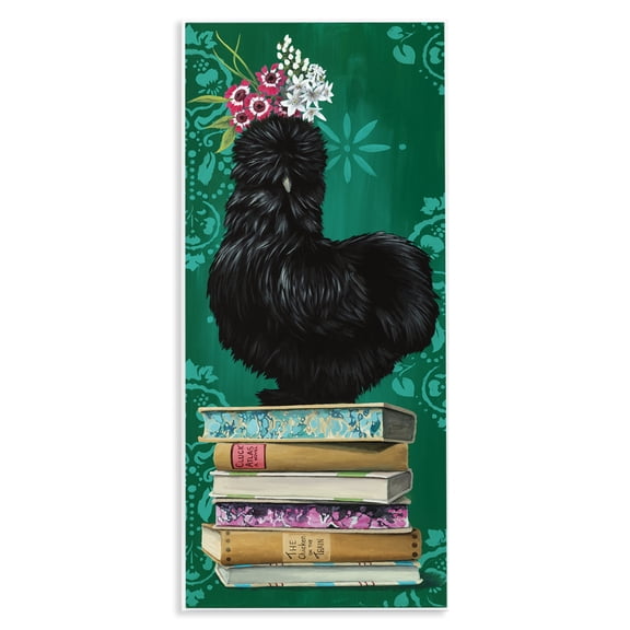 Stupell Industries Rustic Lodge Country Chicken on Bookstack Wall Plaque Art, 7 x 17, by Heather Gauthier
