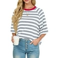thumbnail image 3 of Cueply Tops for Women Summer Short Sleeve T Shirts Striped Design Fashion Crewneck Casual Loose Basic Tee Shirts, 3 of 9