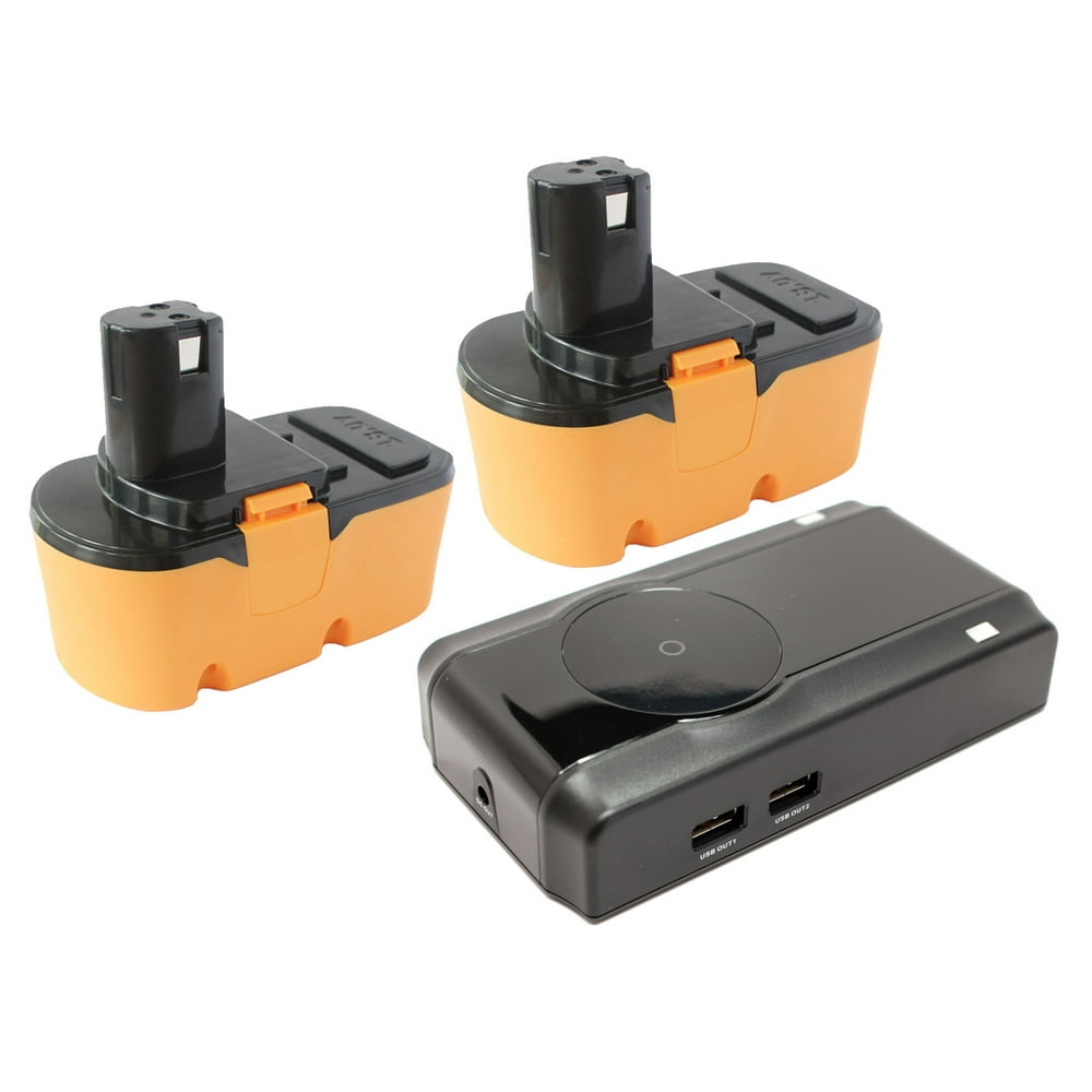 2Pack Ryobi 18V Battery + Charger Replacement Compatible with Ryobi