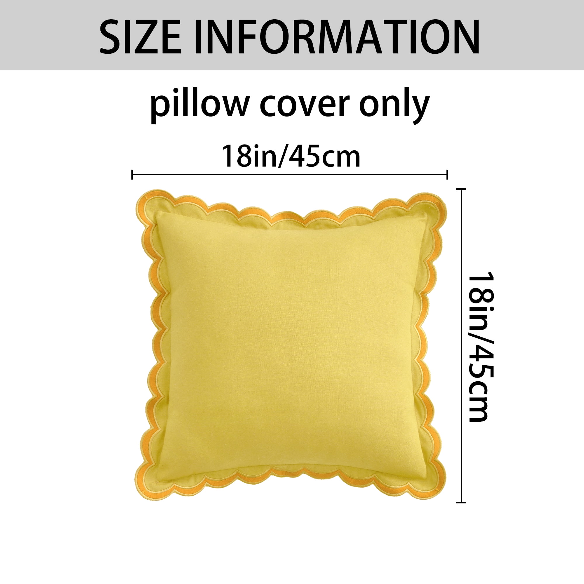 REGALWOVEN Cotton Throw Pillow Covers Cushion Cases, Scalloped Wavy Edge Designs, Match for Home Decor, Pack of 1 Yellow 18" x 18"