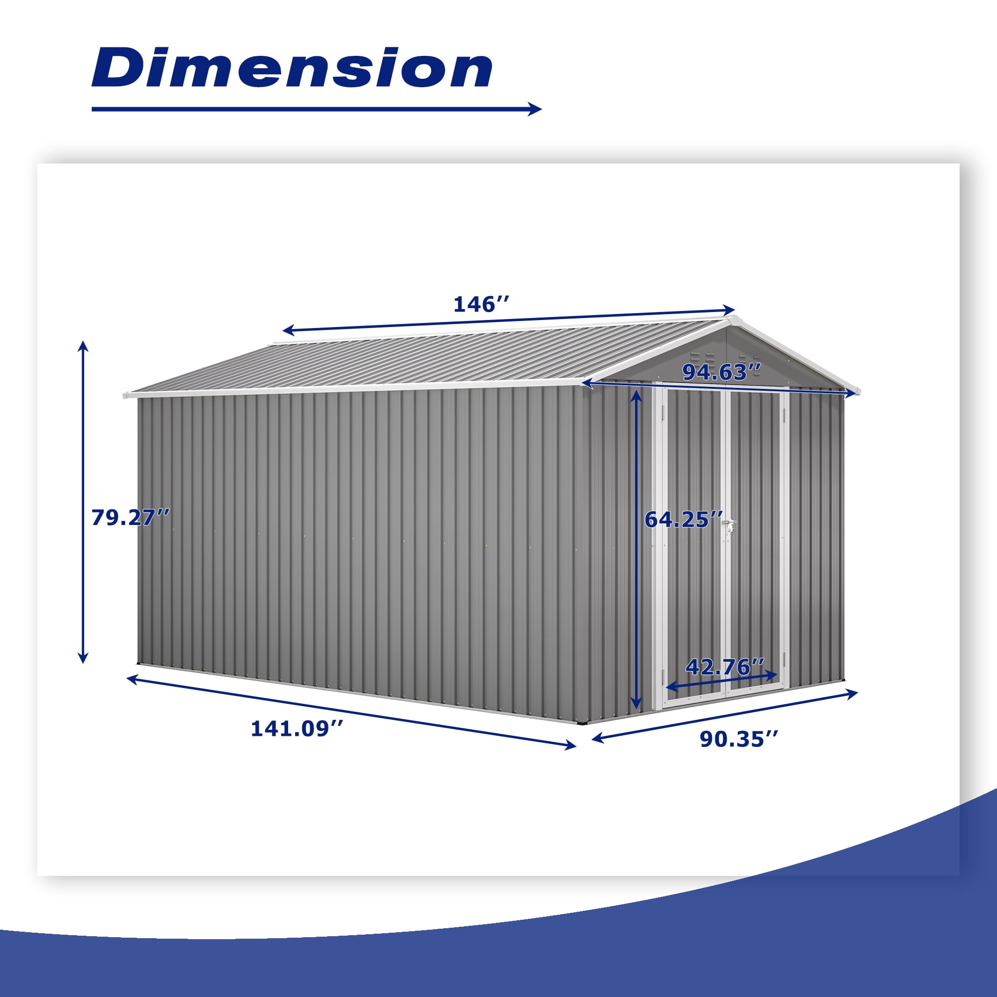 8' x 12' Outdoor Storage Shed with Floor Frame, Metal Garden Tool Shed for Backyard Patio Lawn, Securable Double Doors, Weather-Resistant, Grey