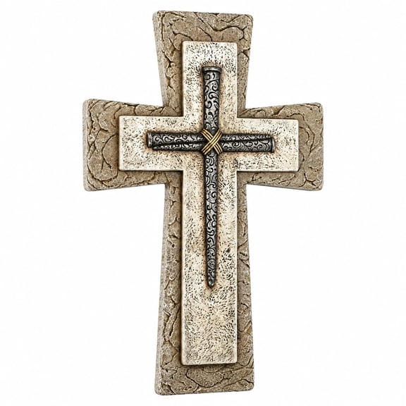 Comfy Hour 12 in Earth-Tone Polyresin Faux Stone Wall Cross, 1 Unit