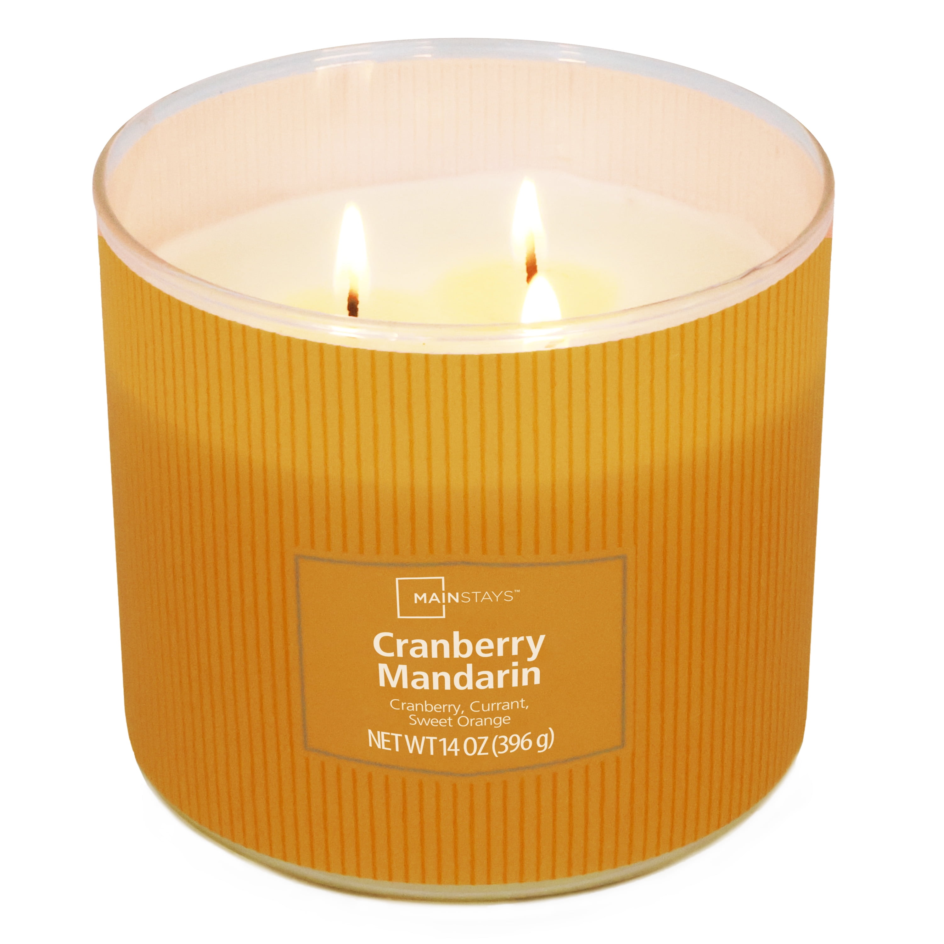 (1 pack) Mainstays 3-Wick Cranberry Mandarin Scented Candle, Textured Wrapped Jar, 14 oz