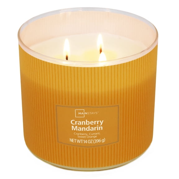 Mainstays 3-Wick Cranberry Mandarin Scented Candle, Textured Wrapped Jar, 14 oz