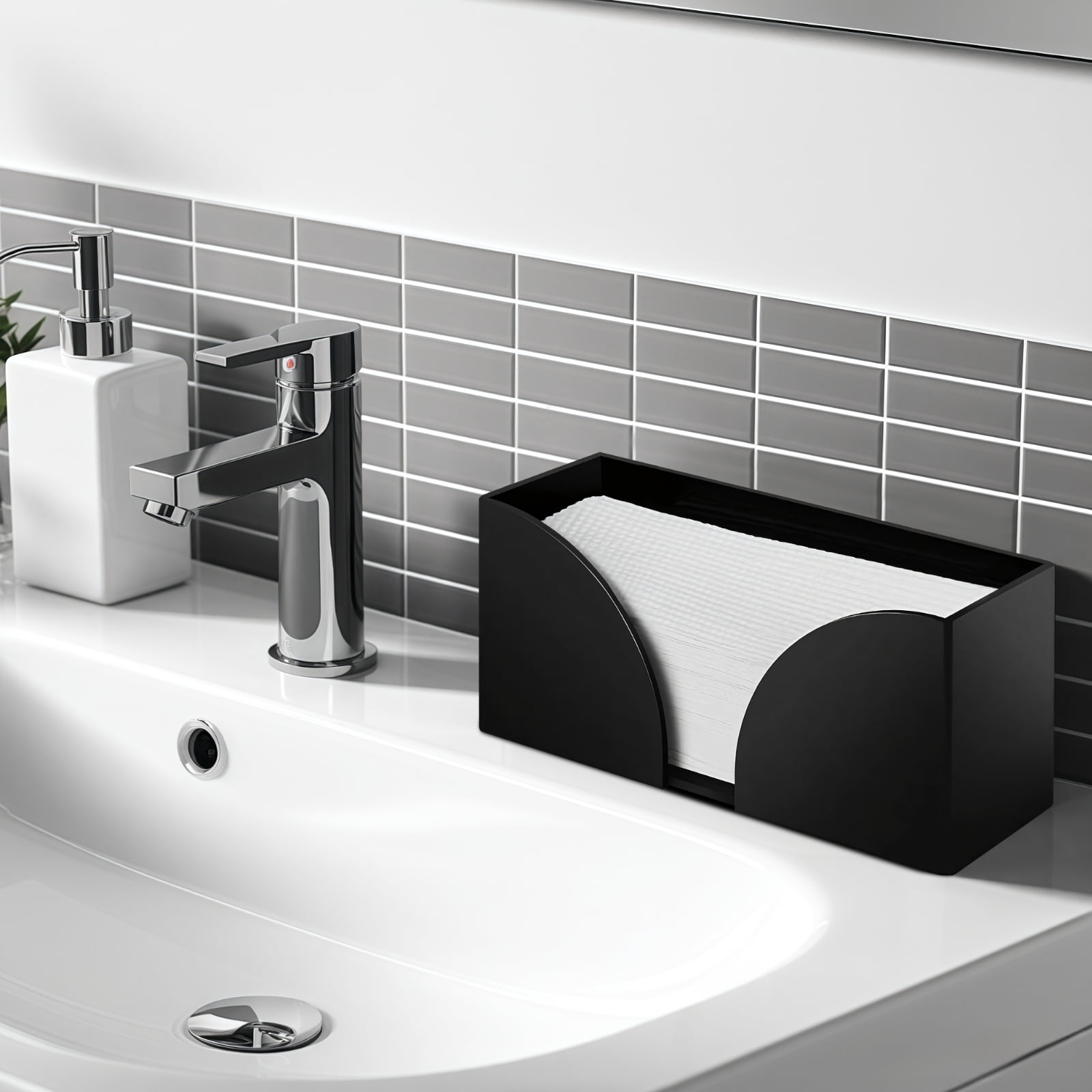 2 PCS Black Acrylic Paper Towel Dispenser, Countertop Napkin Holders, Tabletop Paper Towel Organizer, Folded Paper Towel Holder Napkin Container Dispenser for Kitchen Bathroom Office