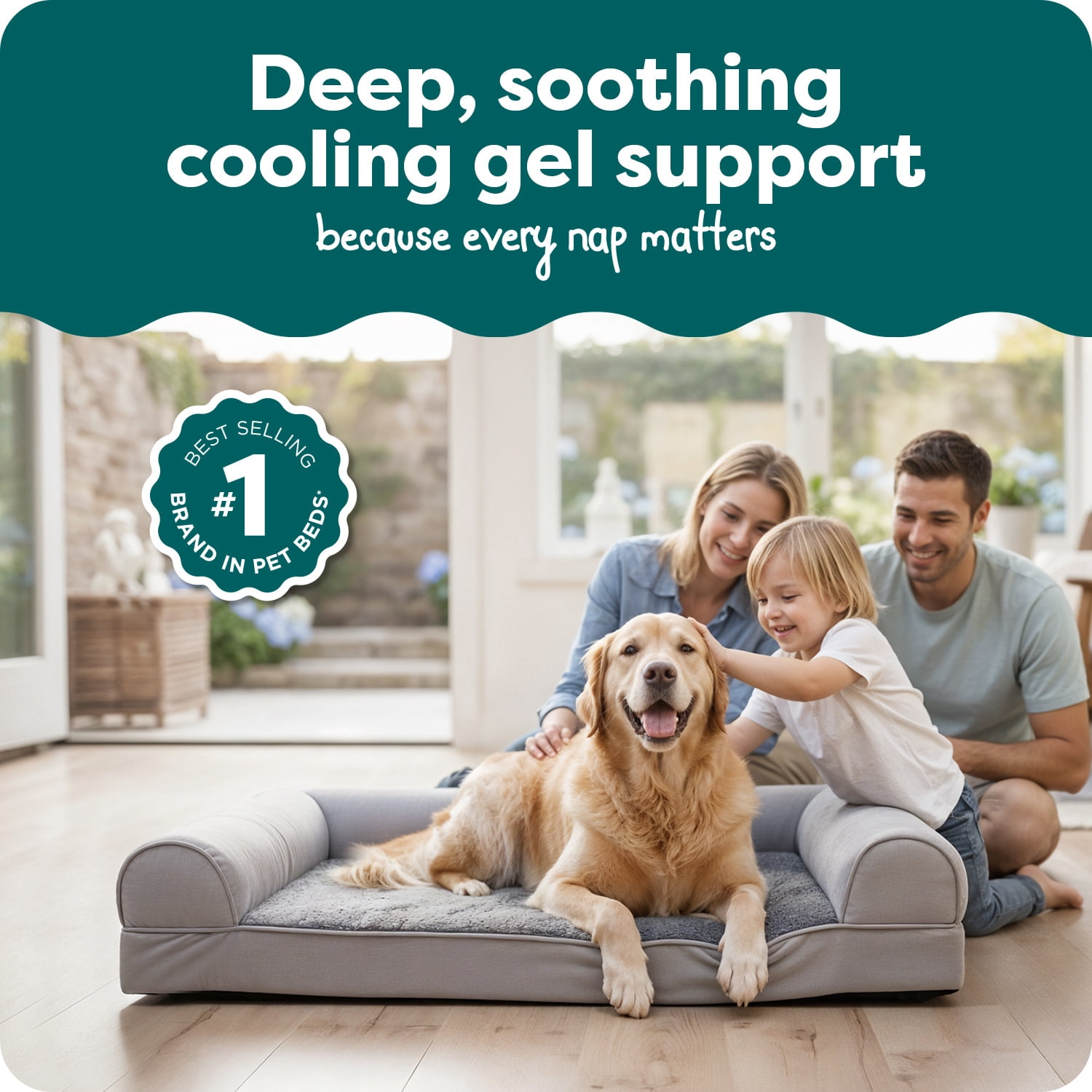 Furhaven Cooling Gel Dog Bed for Large Dogs w/ Removable Bolsters & Washable Cover, For Dogs Up to 95 lbs - Plush & Suede Sofa - Gray, Jumbo/XL