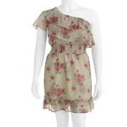 Juniors' Plus Floral One Shoulder Woven Dress