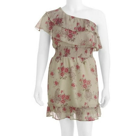 Juniors' Plus Floral One Shoulder Woven Dress