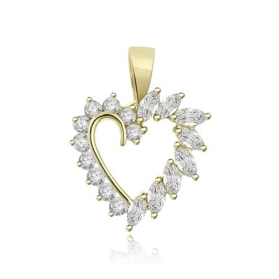 Prong Set Heart-shaped Pendant with Lab-made Marquise and Round Brilliant Melee Diamonds by Diamond Essence set in 14K Solid Yellow Gold