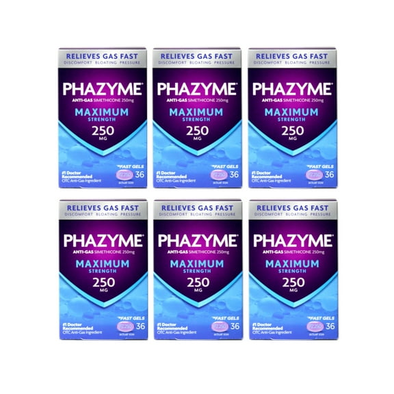 6 Pack - Phazyme Maximum Strength Softgels, 36 Each