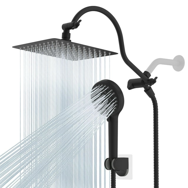 Combo de ducha Hibbent de 10" con lluvia y teleducha, negro mate