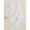 thumbnail image 3 of GXFC Infant Baby Girl 2Pcs Solid Basic Outfits 0-18M Newborn Lace Ruffled Pullovers Long Sleeve T-Shirts Crew Neck Tops with Elastic Waist Long Pants rls Fashion Cute Casual Fall Clothes Set, 3 of 8