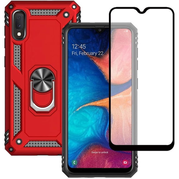 Samsung A10E Phone Case, Galaxy A10E Phone Case with Screen Protector, Military Grade Protective Cases with Ring for Samsung Galaxy A10E (Red)
