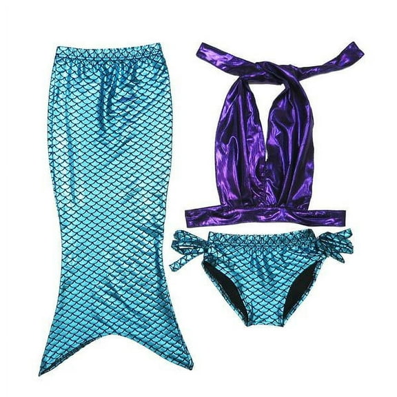 Wenchoice Purple & Aqua Mermaid Tail Swim Set - Toddler & Girls L(5-6Y)