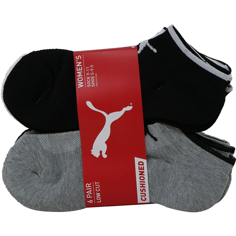 PUMA Puma Women's 6 Pack LowCut Sport Socks, Black/White/Gray, Sock