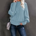 thumbnail image 2 of Stichou Women Casual Turtleneck Long Sleeve Sweater Cable Knit Pullover Solid Slim Fit Sweater Turtleneck Tops Fall Winter Clothes Blue XL, 2 of 5