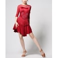 thumbnail image 5 of Latin Quickstep Rumba Samba Tango Dance Performance Practice Dresses Mesh Yoke Sheer Sleeve Rhinestone Ruffle, 5 of 6