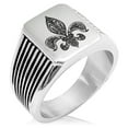 thumbnail image 1 of Stainless Steel Paisley Fleur De Lis Needle Stripe Pattern Biker Style Polished Ring, 1 of 1