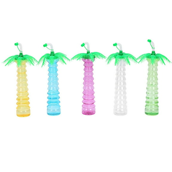OUNONA 5pcs Hawaiian Party Coconut Tree Straw Bottle Portable Drinking Cup For Summer Beach Holiday Photograph (Mixed Color)