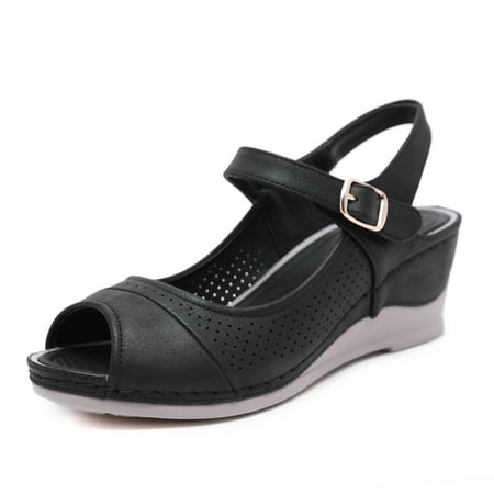 

Women‘s Slingback Peep Toe Wedge Sandals Solid Color Faux Leather Sandals Women‘s Footwear