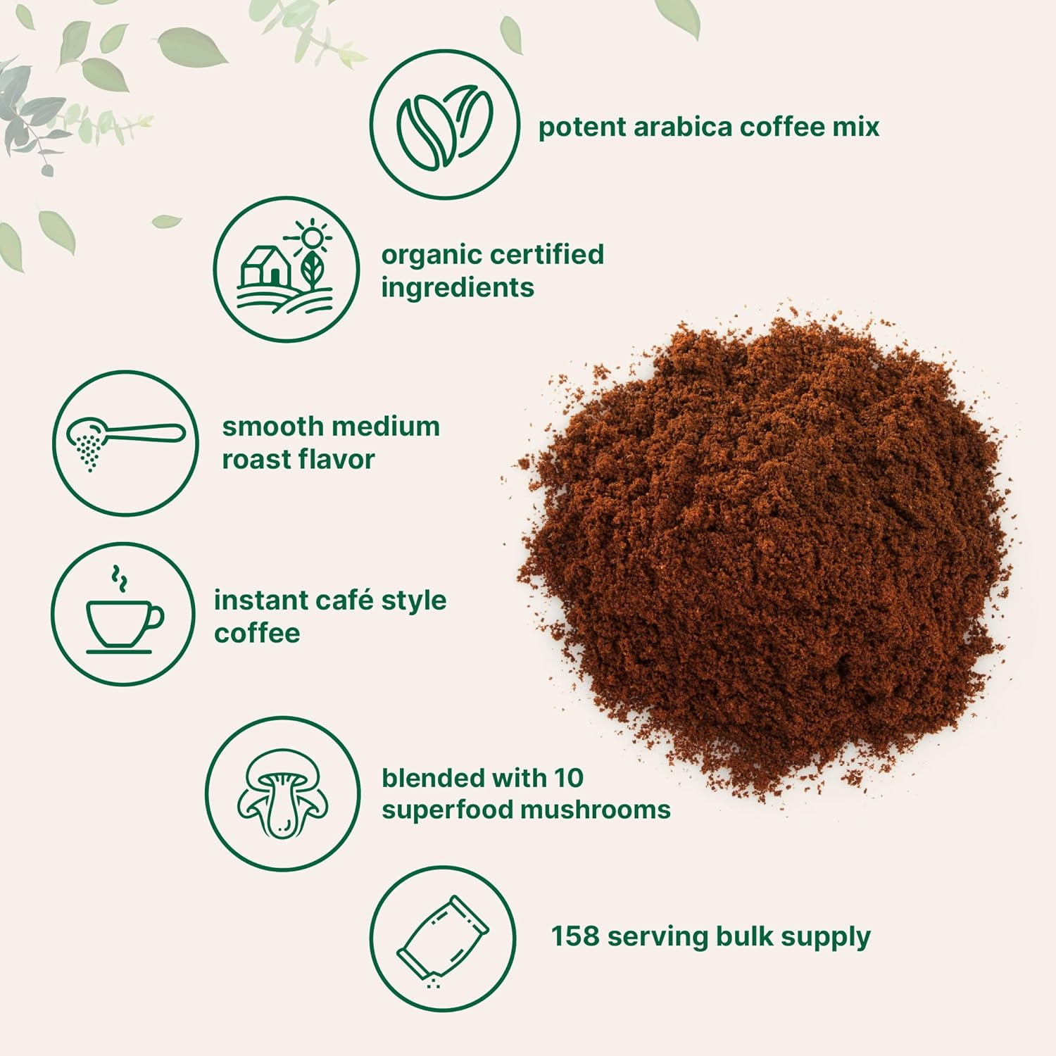 Micro Ingredients Organic Instant 10-in-1 Mushroom Coffee Powder, 14 Ounces (158 Servings) | Premium Arabica Coffee with Lions Mane, Chaga & More