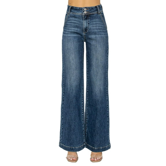 Risen Jeans - High Rise Double Button Wide Jeans - RDP5765